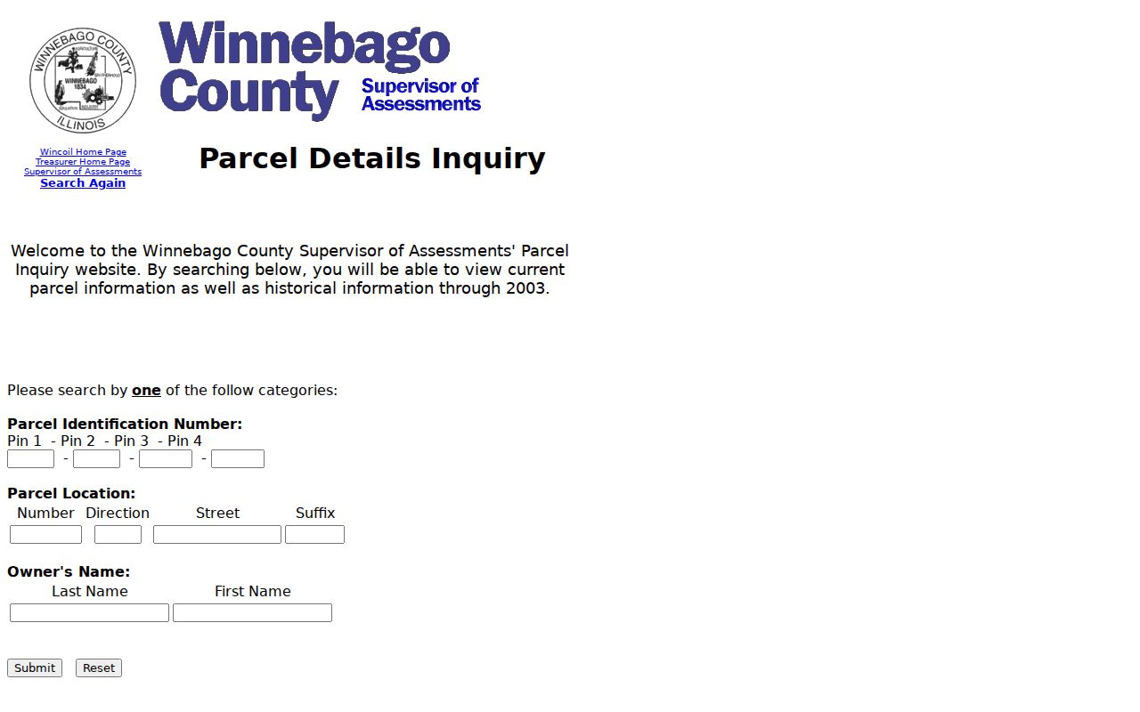 Winnebago County Assessor search fields for Machesney Park parcels