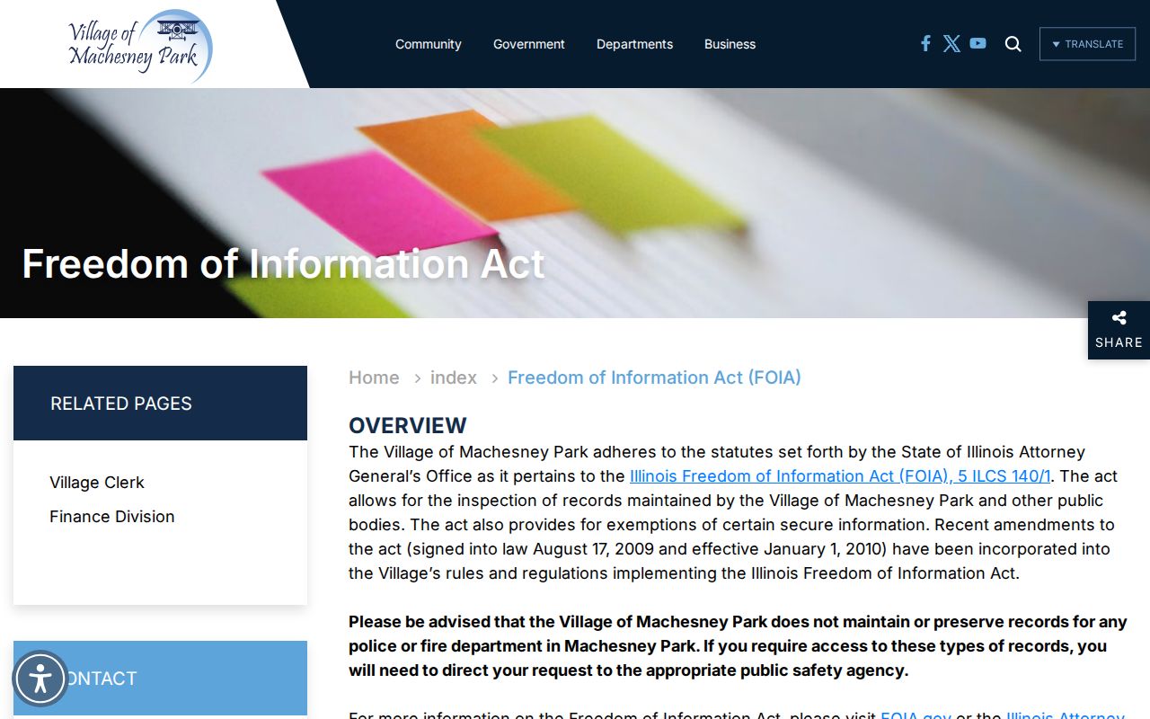 Machesney Park FOIA page for village resident records