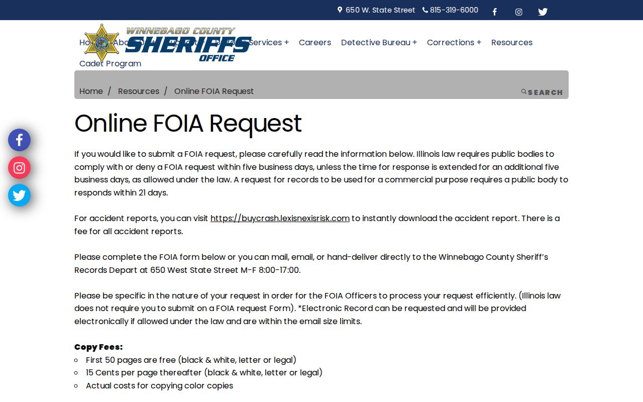 Winnebago County Sheriff online public records request form